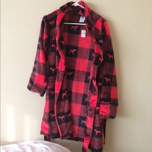 Victoria’s Secret Plaid Red Black Plush PJ Robe